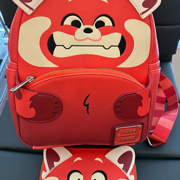 Loungefly Red and Cream Panda Backpack and Wallet
